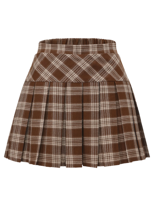 Girly Plaid pleated high rise skirt in brown with built in shorts, coquette style by Angel Ruche