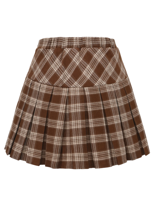 Girly Plaid pleated high rise skirt in brown by Angel Ruche, photo 4