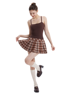 Girly Plaid pleated high rise skirt in brown by Angel Ruche, photo 11