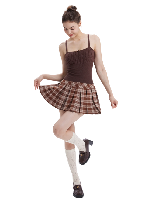 Girly Plaid pleated high rise skirt in brown by Angel Ruche, photo 11