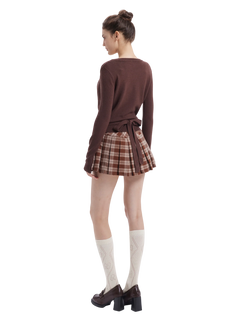 Girly Plaid pleated high rise skirt in brown by Angel Ruche, photo 14