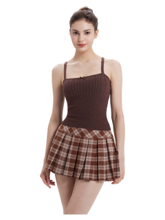 Girly Plaid pleated high rise skirt in brown by Angel Ruche, photo 3