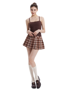 Girly Plaid pleated high rise skirt in brown by Angel Ruche, photo 12