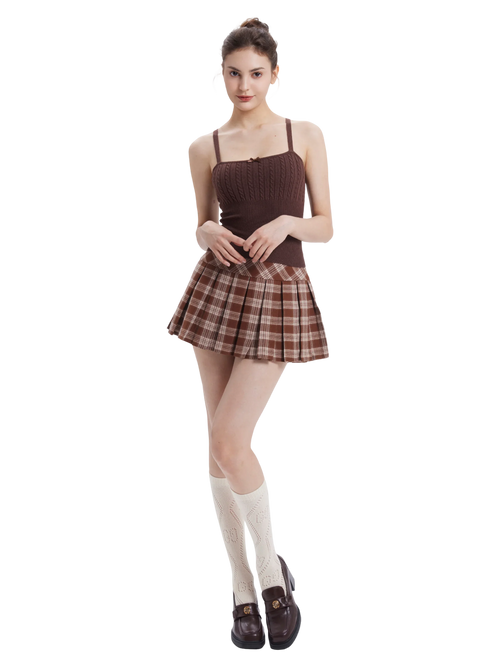 Girly Plaid pleated high rise skirt in brown by Angel Ruche, photo 12