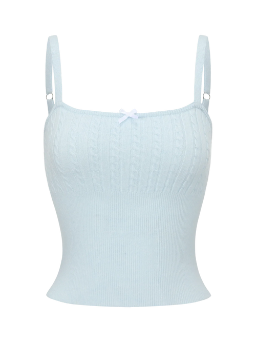 Colette cable knit cami top in ice blue, balletcore knitwear by Angel Ruche