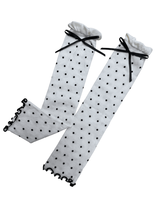 Polka dot leg warmers in white, balletcore accessory by Angel Ruche