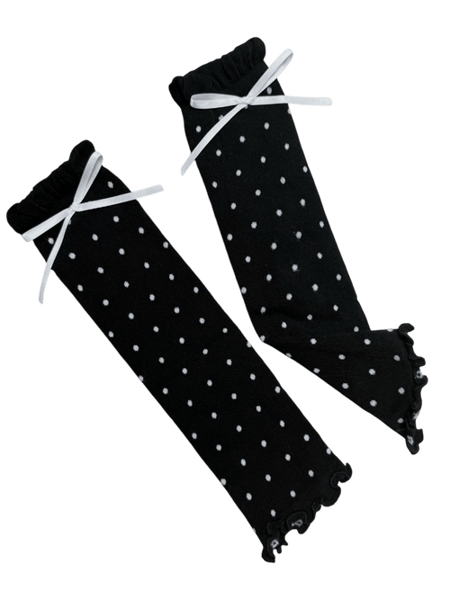 Polka dot leg warmers in black, balletcore accessory by Angel Ruche