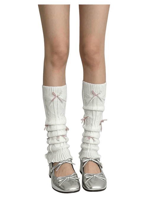 Gold bow leg warmers in white by Angel Ruche, photo 2