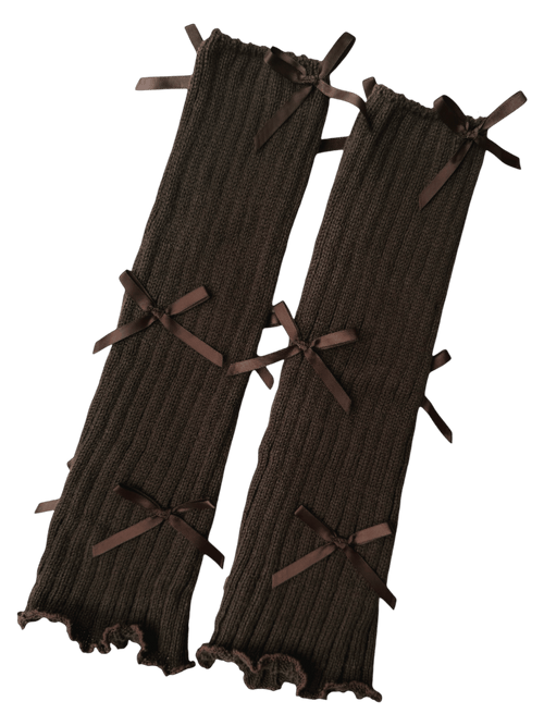 Layered bow leg warmers in brown, balletcore accessory by Angel Ruche