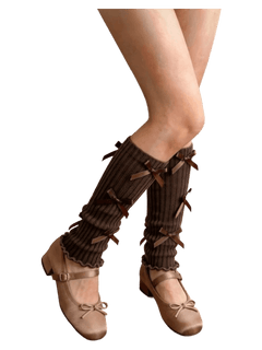Layered bow leg warmers in brown by Angel Ruche, photo 2