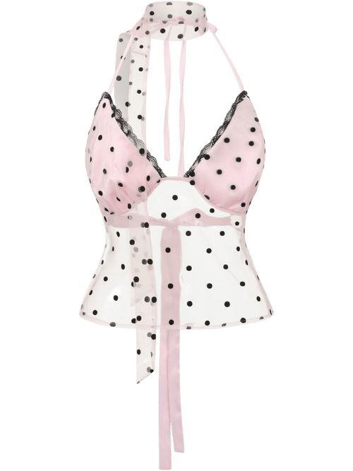 Dottie polka dot mesh halter top, coquette top by Angel Ruche