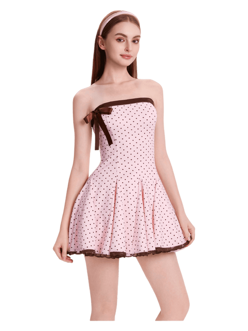 Dolly polka dot dress with petticoat in pink mocha by Angel Ruche, photo 3