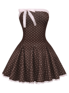 Dolly polka dot dress with petticoat in chocolate brown, dollette aesthetic by Angel Ruche