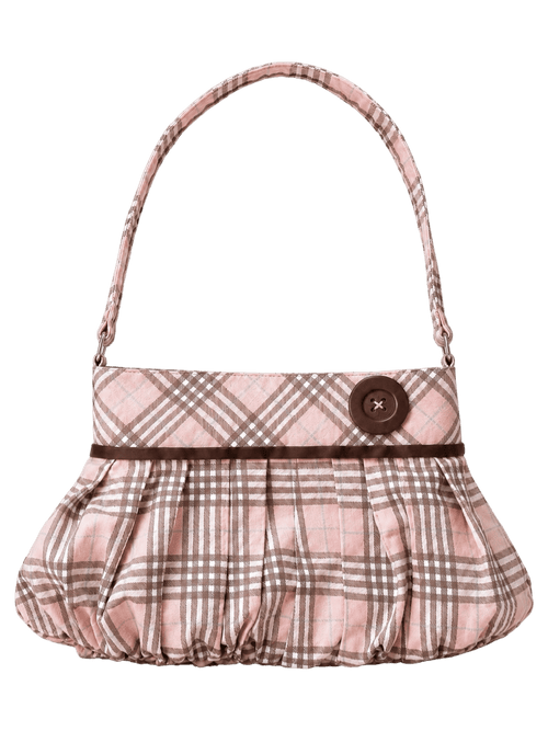 Girly Plaid pleated button bag in pink, coquette accessory by Angel Ruche