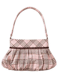 Girly Plaid pleated button bag in pink by Angel Ruche, photo 4