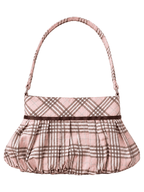 Girly Plaid pleated button bag in pink by Angel Ruche, photo 4