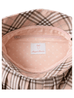 Girly Plaid pleated button bag in pink by Angel Ruche, photo 5