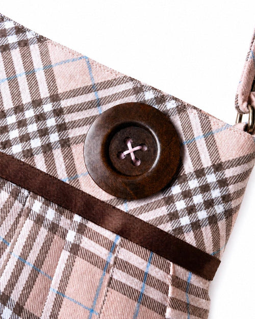 Girly Plaid pleated button bag in pink by Angel Ruche, photo 6