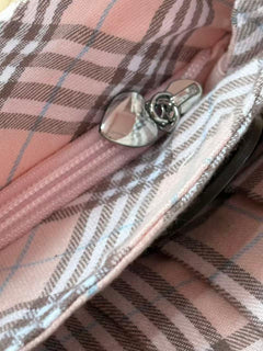 Girly Plaid pleated button bag in pink by Angel Ruche, photo 7