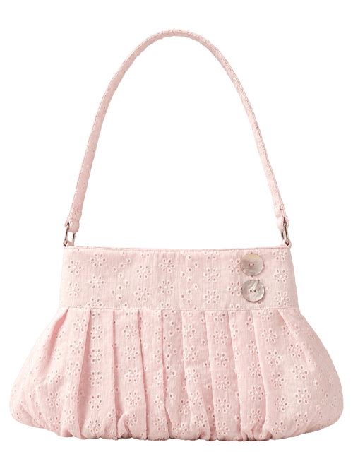 Coquette cotton eyelet shell button bag in pink, coquette accessory by Angel Ruche