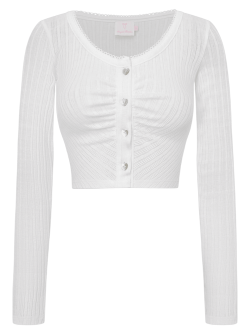 Coquette frilly cotton shell cardigan in white, coquette top by Angel Ruche