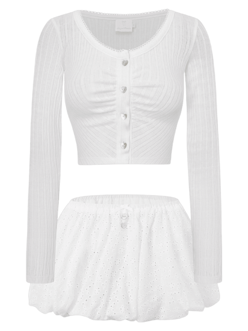 Coquette frilly cotton shell cardigan in white by Angel Ruche, photo 8