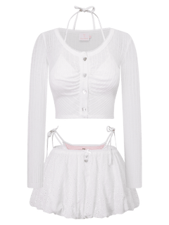 Coquette frilly cotton shell cardigan in white by Angel Ruche, photo 9