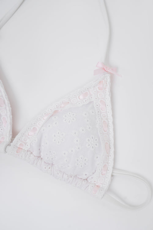 Coquette cotton eyelet bikini top in white by Angel Ruche, photo 10