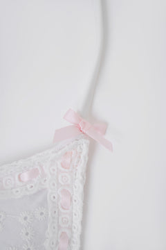 Coquette cotton eyelet bikini top in white by Angel Ruche, photo 11