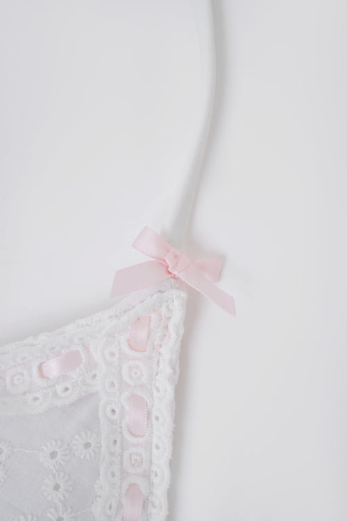 Coquette cotton eyelet bikini top in white by Angel Ruche, photo 11
