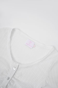 Coquette frilly cotton shell cardigan in white by Angel Ruche, photo 10