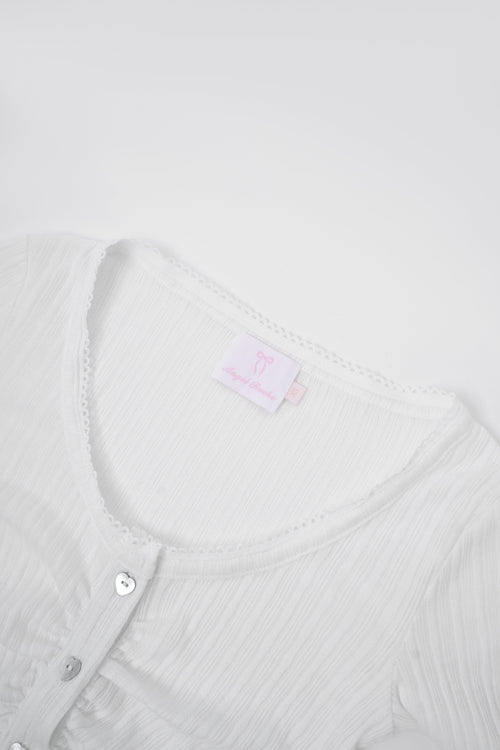 Coquette frilly cotton shell cardigan in white by Angel Ruche, photo 10