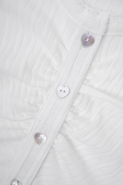 Coquette frilly cotton shell cardigan in white by Angel Ruche, photo 13