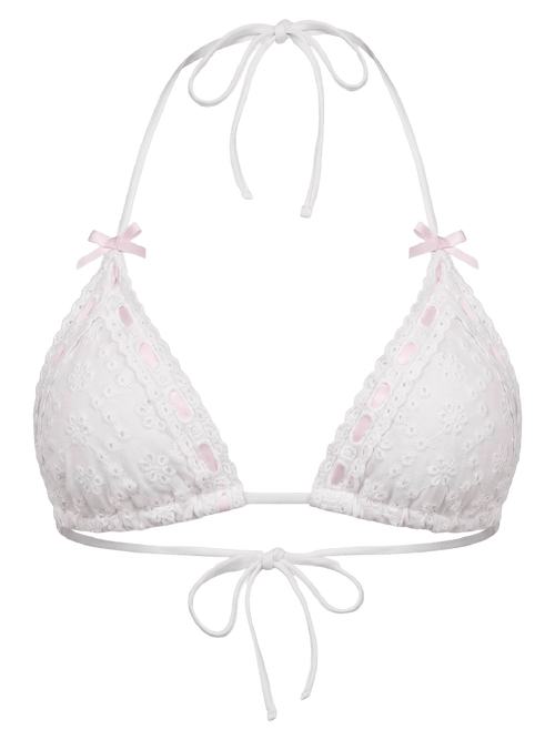 Coquette cotton eyelet bikini top in white, coquette swimwear by Angel Ruche