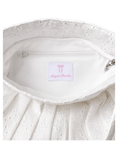 Coquette eyelet shell button bag in white by Angel Ruche, photo 4