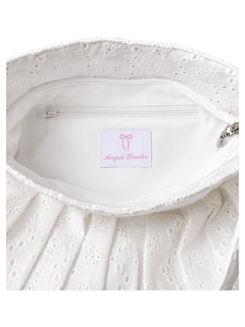 Coquette eyelet shell button bag in white by Angel Ruche, photo 4