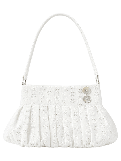 Coquette cotton eyelet shell button bag in white, coquette accessory by Angel Ruche