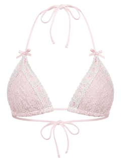 Coquette cotton eyelet bikini top in pink, coquette swimwear by Angel Ruche