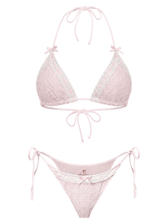Coquette cotton eyelet bikini top in pink by Angel Ruche, photo 3