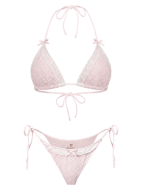 Coquette cotton eyelet bikini bottom in pink by Angel Ruche, photo 3