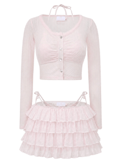 Coquette frilly cotton shell cardigan in pink by Angel Ruche, photo 17