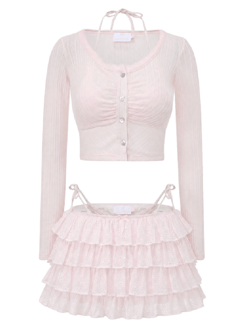 Coquette frilly cotton shell cardigan in pink by Angel Ruche, photo 17