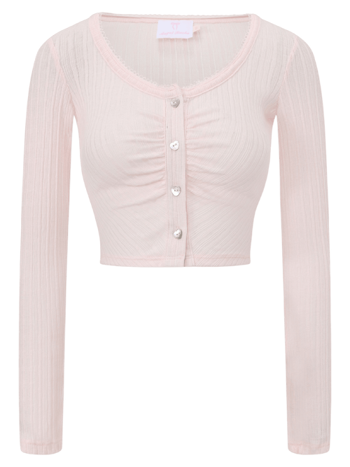 Coquette frilly cotton shell cardigan in pink, coquette top by Angel Ruche