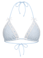 Coquette cotton eyelet bikini top in baby blue, coquette swimwear by Angel Ruche