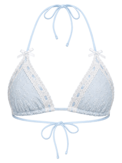 Coquette cotton eyelet bikini top in baby blue, coquette swimwear by Angel Ruche