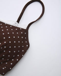Whimsy Doll polka dot active bralette in brown by Angel Ruche, photo 20