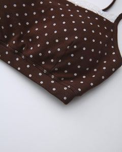 Whimsy Doll polka dot active bralette in brown by Angel Ruche, photo 19