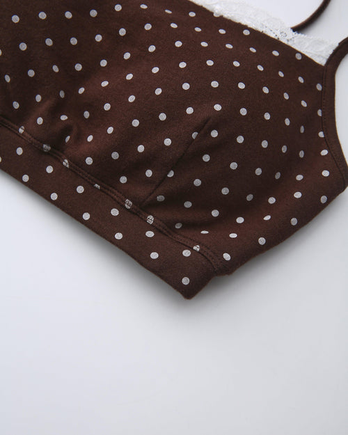 Whimsy Doll polka dot active bralette in brown by Angel Ruche, photo 19