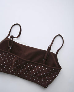 Whimsy Doll polka dot active bralette in brown by Angel Ruche, photo 22
