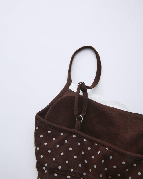 Whimsy Doll polka dot active bralette in brown by Angel Ruche, photo 23